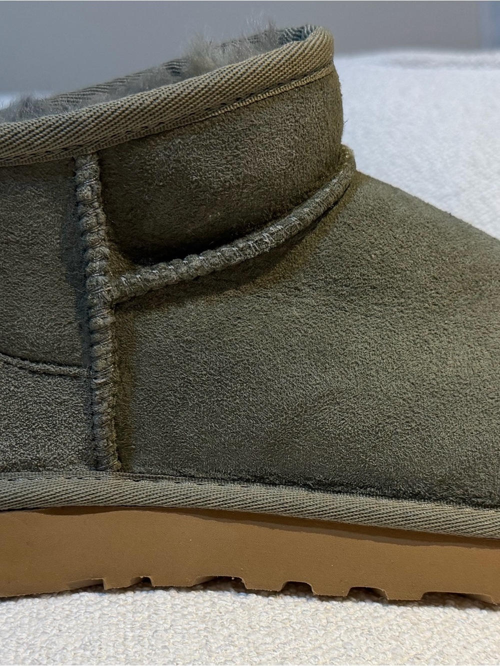 Woman’s Ugg Olive Suede Slip-On boot with Gum Sole - Picture 2 of 4